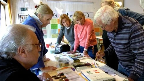 Szene aus der Aquarell-Gruppe Der Link führt auf die Seite Aktuelles.