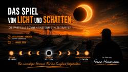 Illustration einer Sonnenfinsternis am Braunkohle Tagebau.